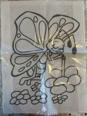 Butterfly Bee Cross Stitch Canvas in Black on White
